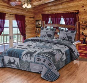 QUILT KING BLANKET WITH 2 KING PILLOW SHAMS DEER RUN 108"X90"
