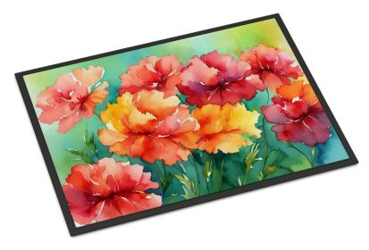 NEW Ohio Scarlet Carnations in Watercolor Doormat Front Door Mat Indoor Outdoor Rugs for Entryway, Non Slip Washable Low Pile, 18H X 27W