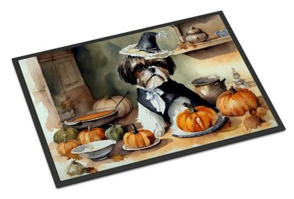 NEW Shih Tzu Fall Kitchen Pumpkins Doormat Front Door Mat Indoor Outdoor Rugs for Entryway, Non Slip Washable Low Pile, 18H X 27W