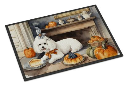 NEW Bichon Frise Fall Kitchen Pumpkins Doormat Front Door Mat Indoor Outdoor Rugs for Entryway, Non Slip Washable Low Pile, 18H X 27W