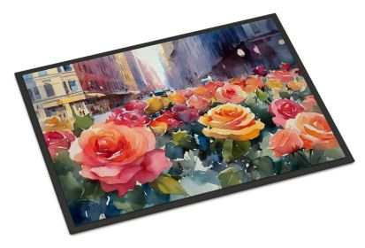 NEW New York Roses in Watercolor Doormat Front Door Mat Indoor Outdoor Rugs for Entryway, Non Slip Washable Low Pile, 18H X 27W