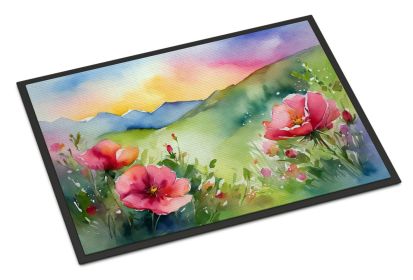 NEW North Dakota Wild Prairie Roses in Watercolor Doormat Front Door Mat Indoor Outdoor Rugs for Entryway, Non Slip Washable Low Pile, 18H X 27W