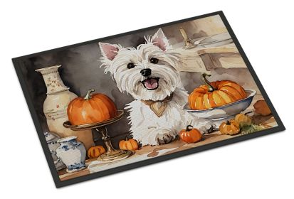 NEW Westie Fall Kitchen Pumpkins Doormat Front Door Mat Indoor Outdoor Rugs for Entryway, Non Slip Washable Low Pile, 18H X 27W