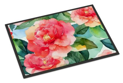 NEW Alabama Camellia in Watercolor Doormat Front Door Mat Indoor Outdoor Rugs for Entryway, Non Slip Washable Low Pile, 18H X 27W