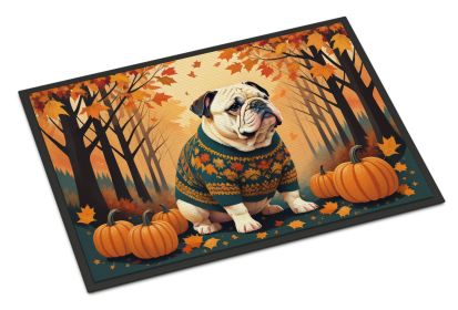 NEW White English Bulldog Fall Doormat Front Door Mat Indoor Outdoor Rugs for Entryway, Non Slip Washable Low Pile, 18H X 27W