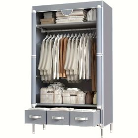 Non-Woven Fabric Portable Closet Wardrobe with Rolling Door & Hanging Rack - Lightweight Clothes Storage Organizer