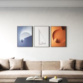 28" 3 Pieces Modern Wall Decor Living Room Abstract Art Canvas Print with Metal Frame