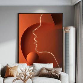 Modern Orange Abstract People Wall Decor Person Print Art with Frame Living Room