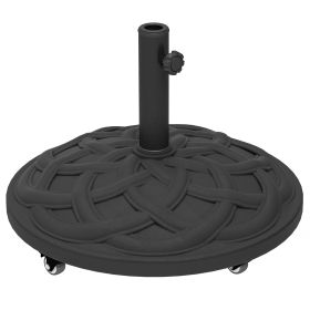Round Patio Umbrella Base With Wheels, 44 Lbs Resin Umbrella Stand Base, Heavy Duty Patio Umbrella Holder For 1.31.51.9 Umbrella Poles For Outdoo (Color: Black)