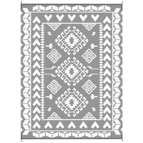 Reversible Outdoor Rug, Waterproof Plastic Straw With Carry Bag, 9 X 12, Gray & White Rhombus Patchwork (Option: Gray)