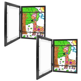 Kids Art Frame Front Opening Wooden Frame Artwork Display Storage Frame Picture Frame Wall Display for Photo Art Projects Picture Children Drawin (Color: Black, size: A3)