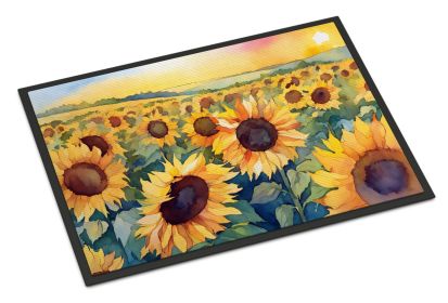 NEW Kansas Sunflowers in Watercolor Doormat Front Door Mat Indoor Outdoor Rugs for Entryway, Non Slip Washable Low Pile, 18H X 27W (Default: Default)