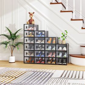 6/12/18/24/36PCS Stackable Shoe Storage Cabinet with Clear Front Door Plastic Sneaker Organizer Box for Entryway Closet or Bedroom Dustproof Shoe (size: 18PCS)